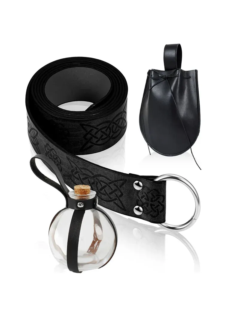 Unisex Renaissance Leather Waist Belts Set with Bag