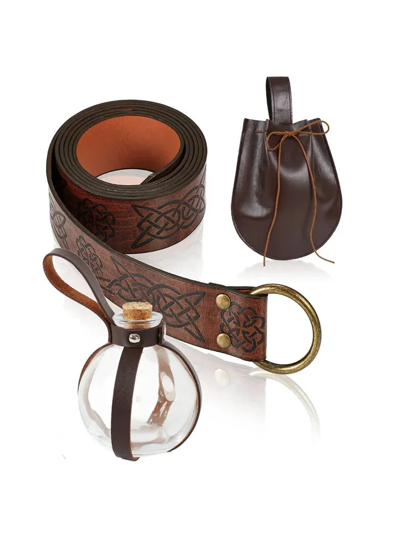 Unisex Renaissance Leather Waist Belts Set with Bag