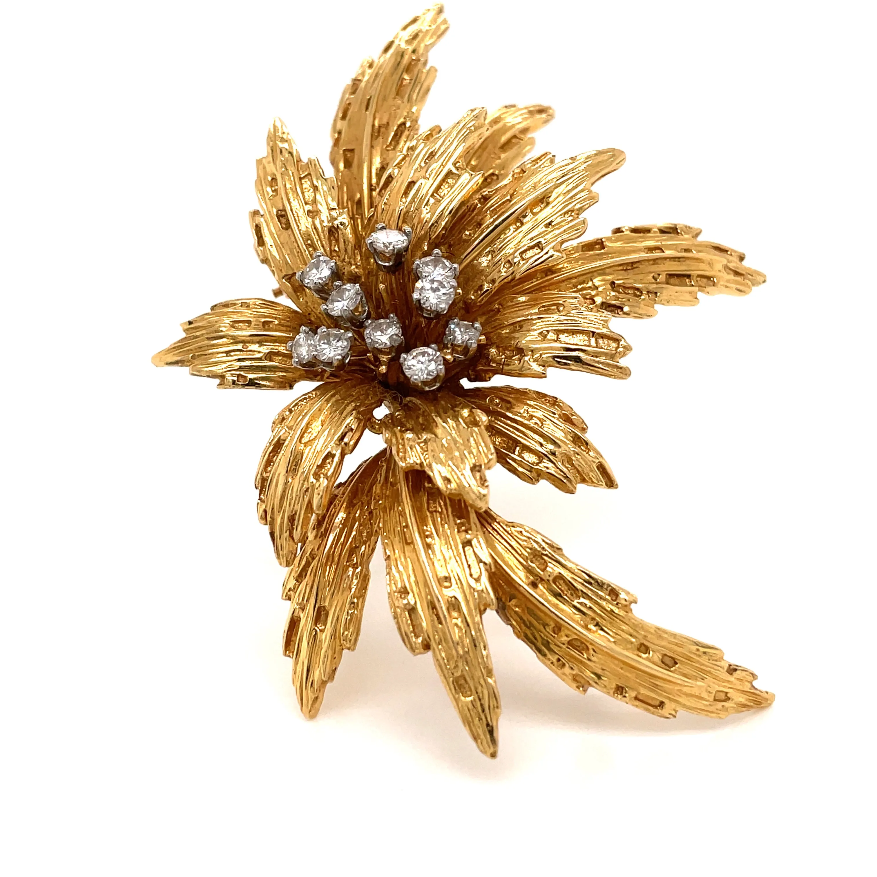 Van Cleef & Arpels Diamond Gold Floral Motif Brooch