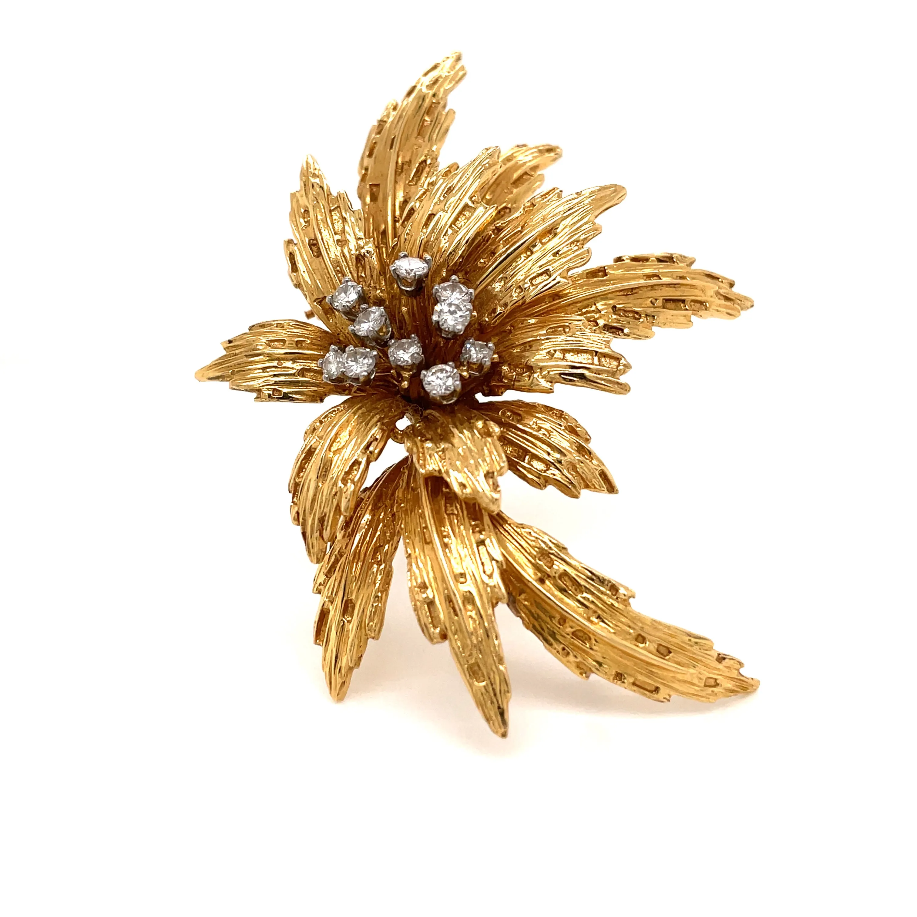 Van Cleef & Arpels Diamond Gold Floral Motif Brooch