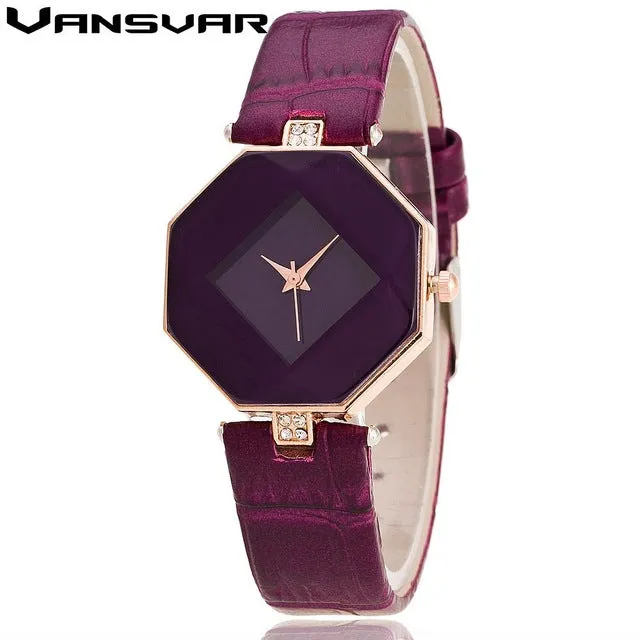 VANSVAR Brand Leather Quartz-watch Luxury Women Rhinestone Watch Fashion Dress Wristwatches Reloj Mujer Relogio Feminino V07