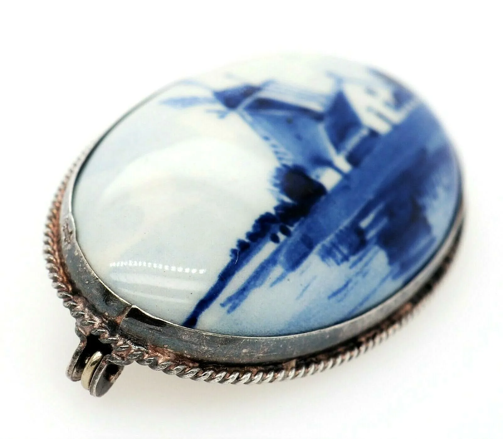 Vintage Blue Delft Holland Windmill Brooch