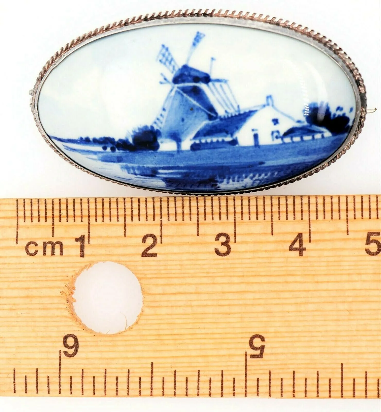 Vintage Blue Delft Holland Windmill Brooch