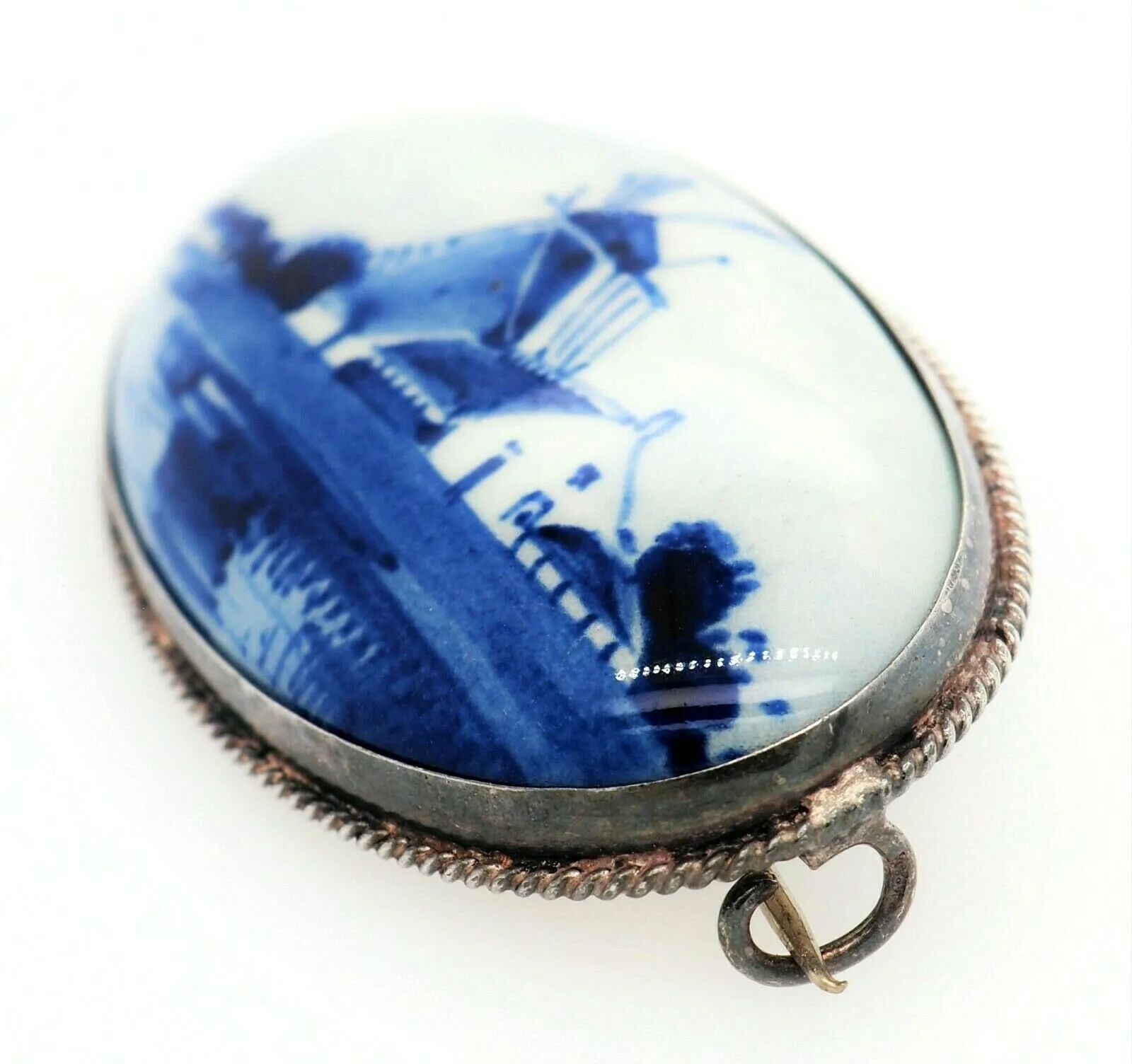 Vintage Blue Delft Holland Windmill Brooch