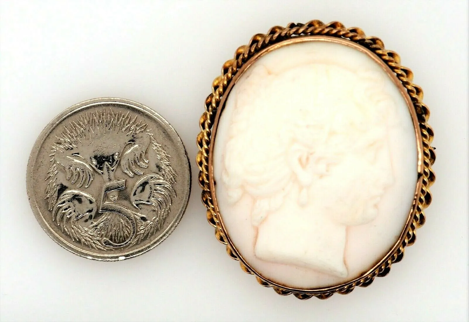 Vintage Conch Shell Cameo & Rolled Gold Brooch Fashion Jewellery