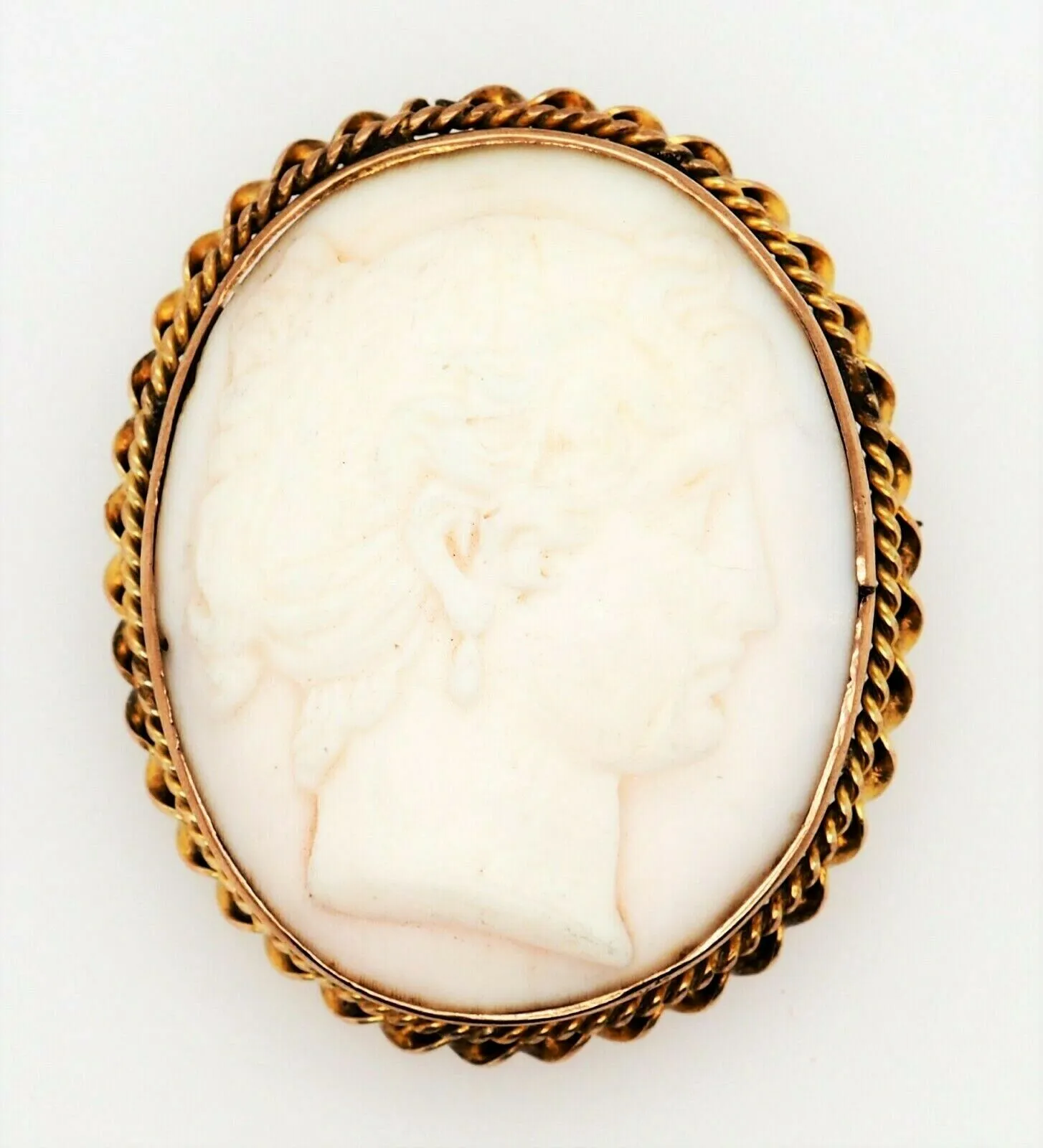 Vintage Conch Shell Cameo & Rolled Gold Brooch Fashion Jewellery