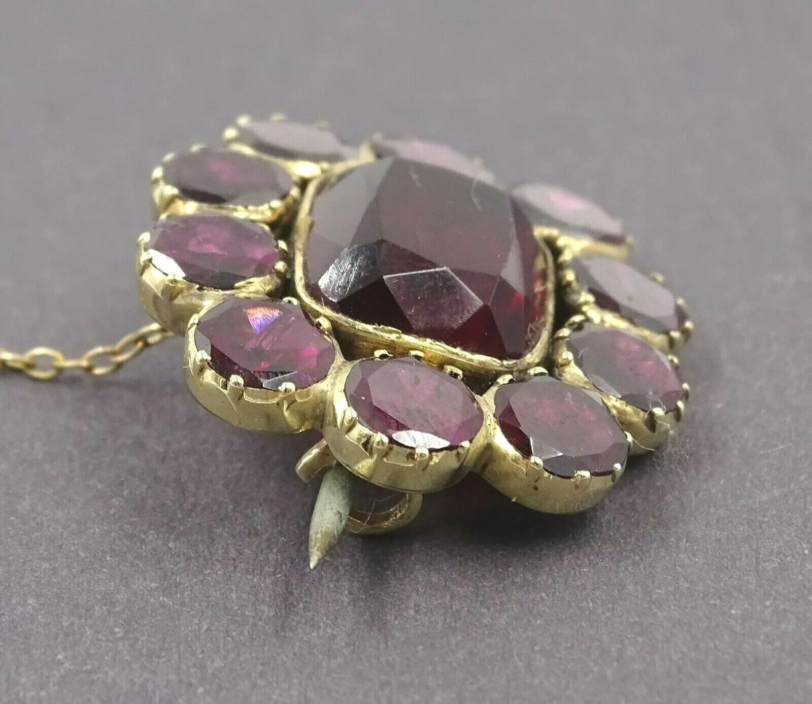 Vintage Flower of Amethyst & Paste 9ct Yellow Gold Brooch