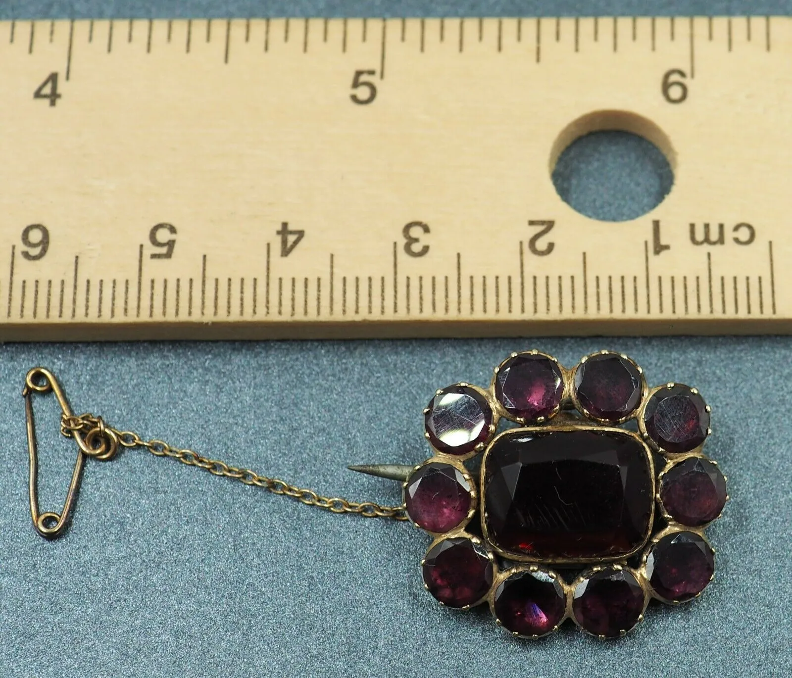 Vintage Flower of Amethyst & Paste 9ct Yellow Gold Brooch