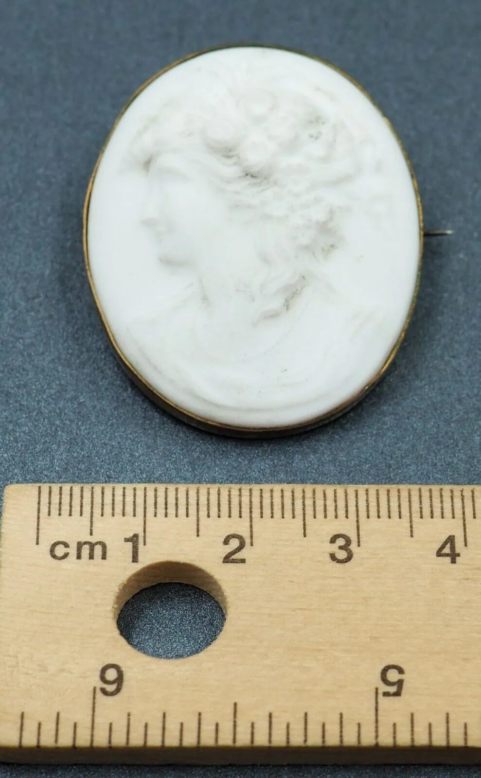 Vintage Porcelain Cameo Brooch with Gold Plated Surround