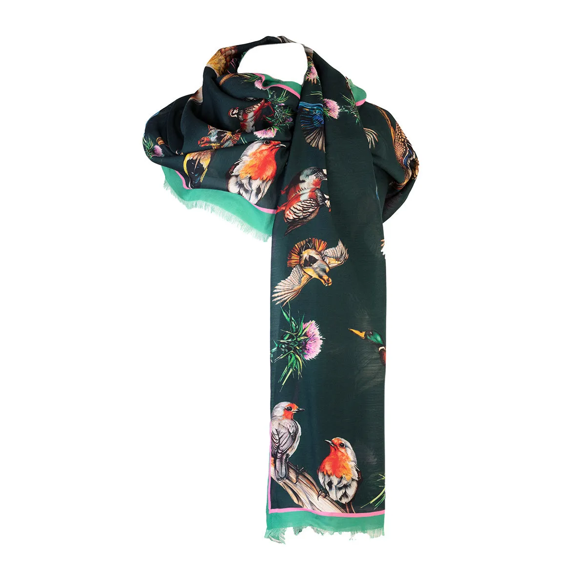 Walk On The Wildside Forest Green Wool Silk Wrap