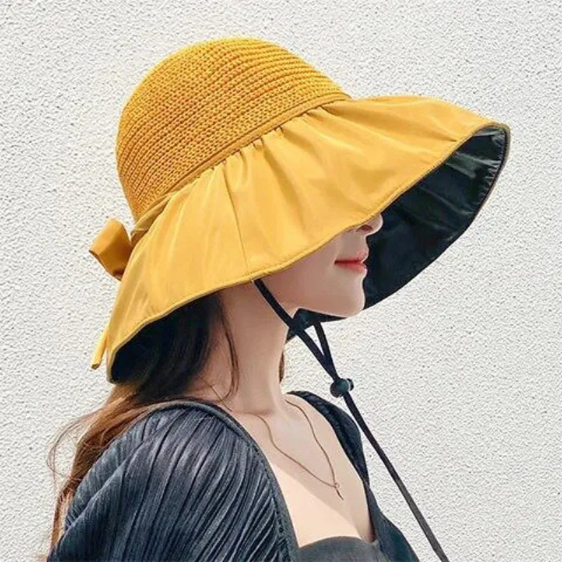 Weave Top Wide Brim Floppy Summer Hats with Bow