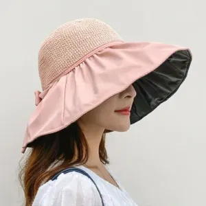 Weave Top Wide Brim Floppy Summer Hats with Bow