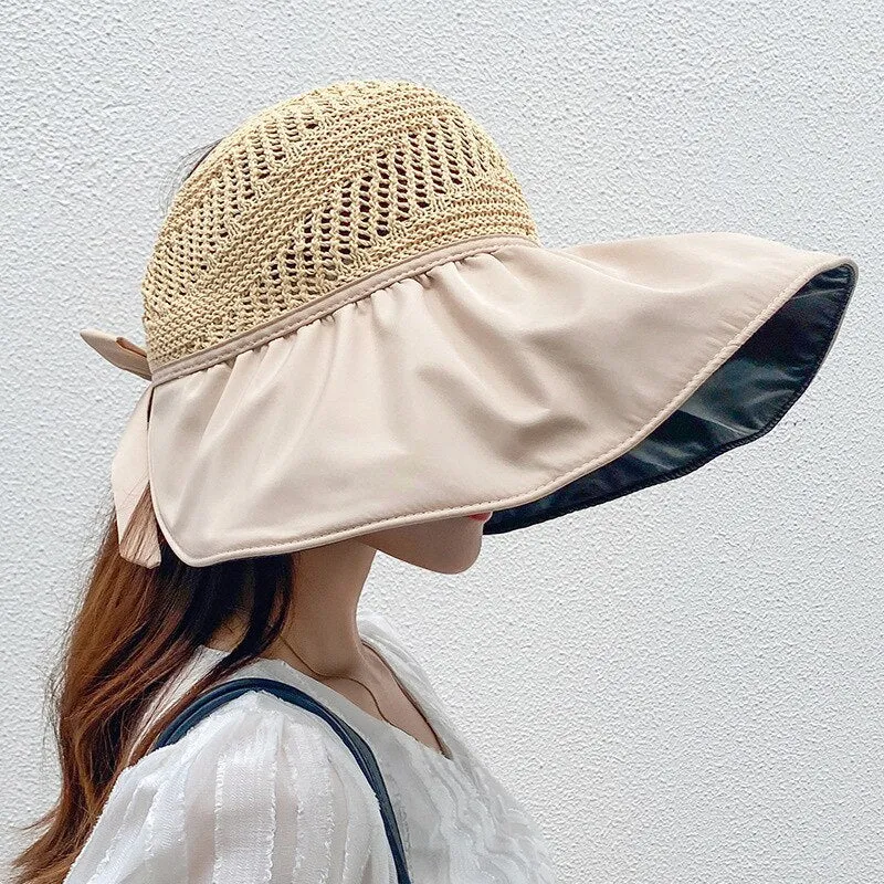 Weave Top Wide Brim Floppy Summer Hats with Bow