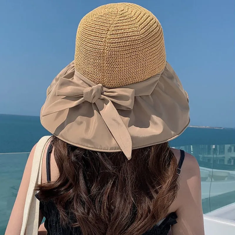 Weave Top Wide Brim Floppy Summer Hats with Bow