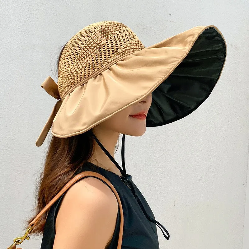 Weave Top Wide Brim Floppy Summer Hats with Bow