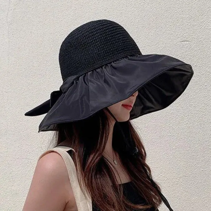 Weave Top Wide Brim Floppy Summer Hats with Bow