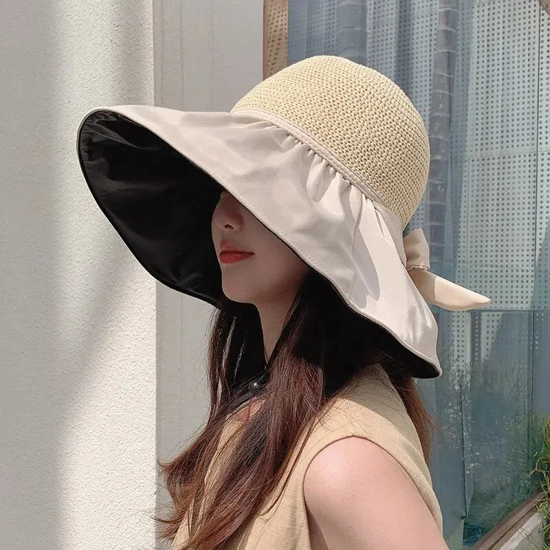 Weave Top Wide Brim Floppy Summer Hats with Bow