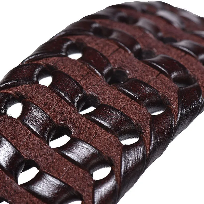 Women Braided Genuine Leather Belts Vintage Webbing Handmade Belts