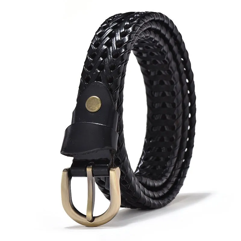 Women Braided Genuine Leather Belts Vintage Webbing Handmade Belts