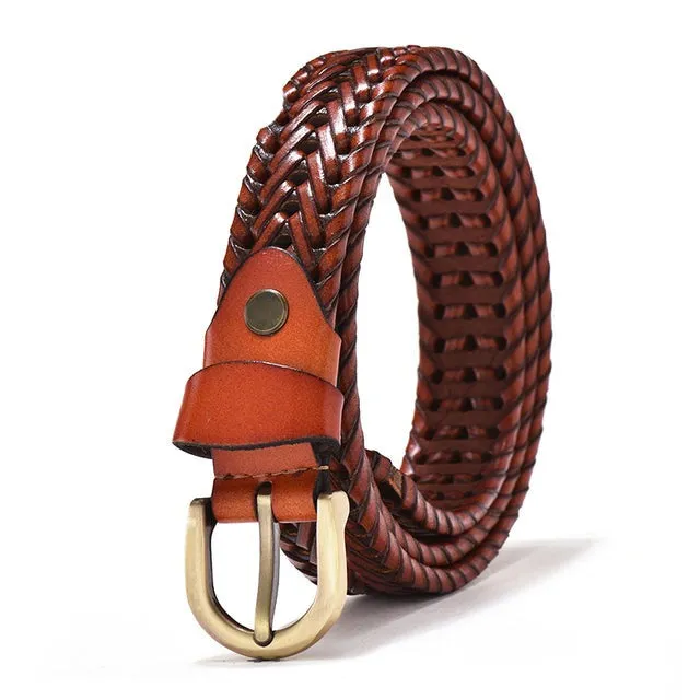 Women Braided Genuine Leather Belts Vintage Webbing Handmade Belts