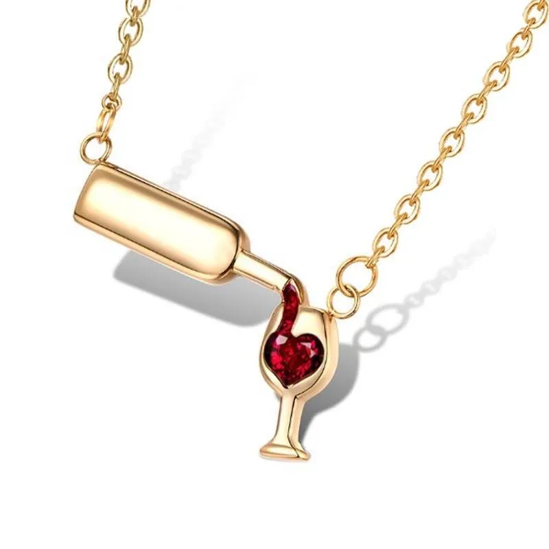 Women Unique Love Wine  Design Cubic Zirconia Necklaces