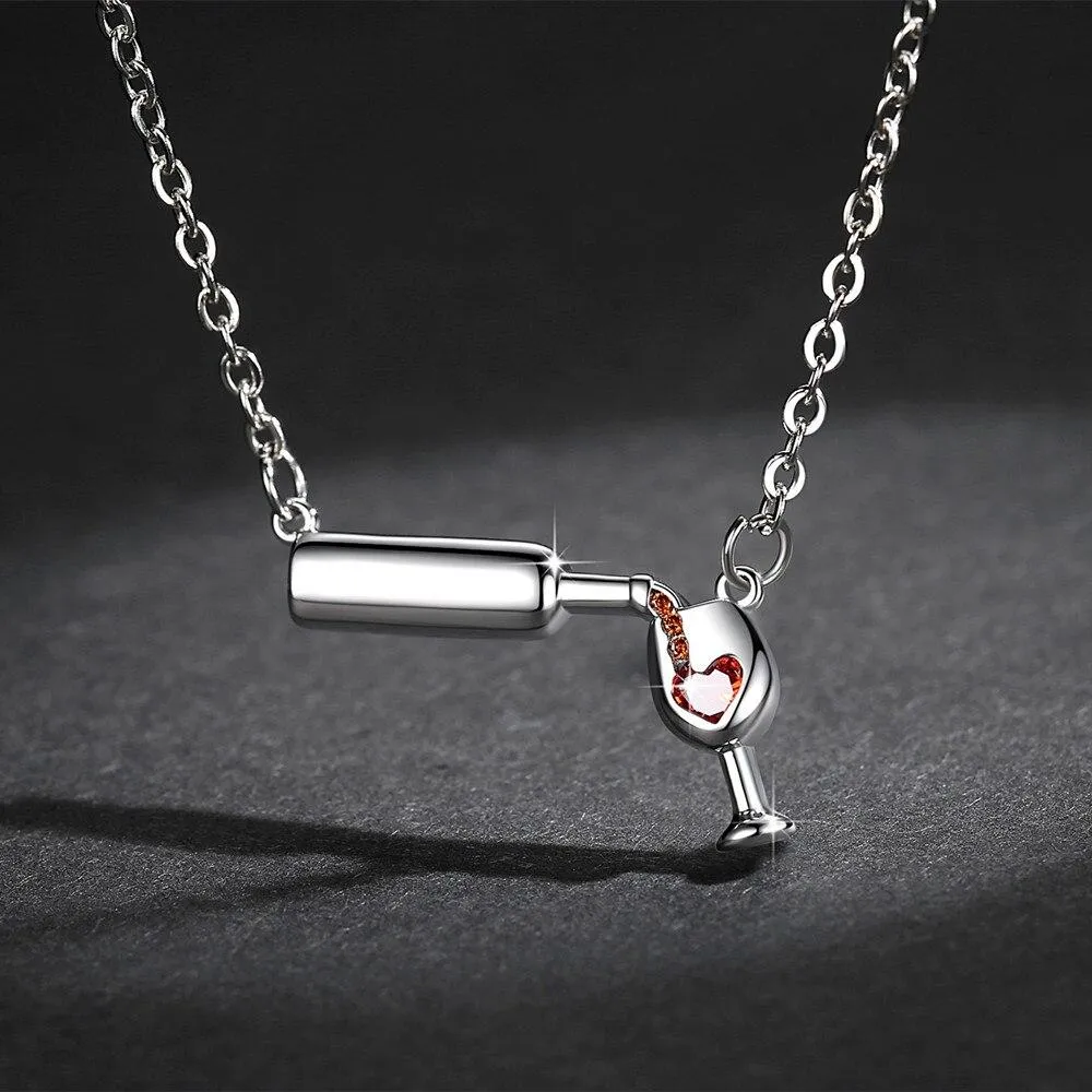 Women Unique Love Wine  Design Cubic Zirconia Necklaces