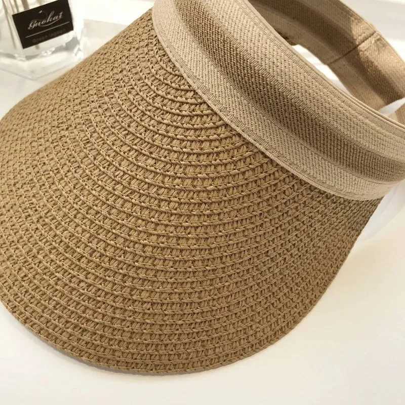 Women's Empty Top Summer Straw Sun Visor Hats