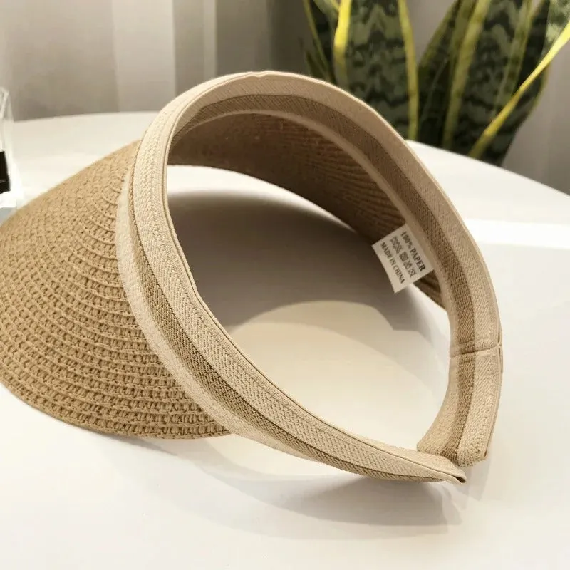 Women's Empty Top Summer Straw Sun Visor Hats