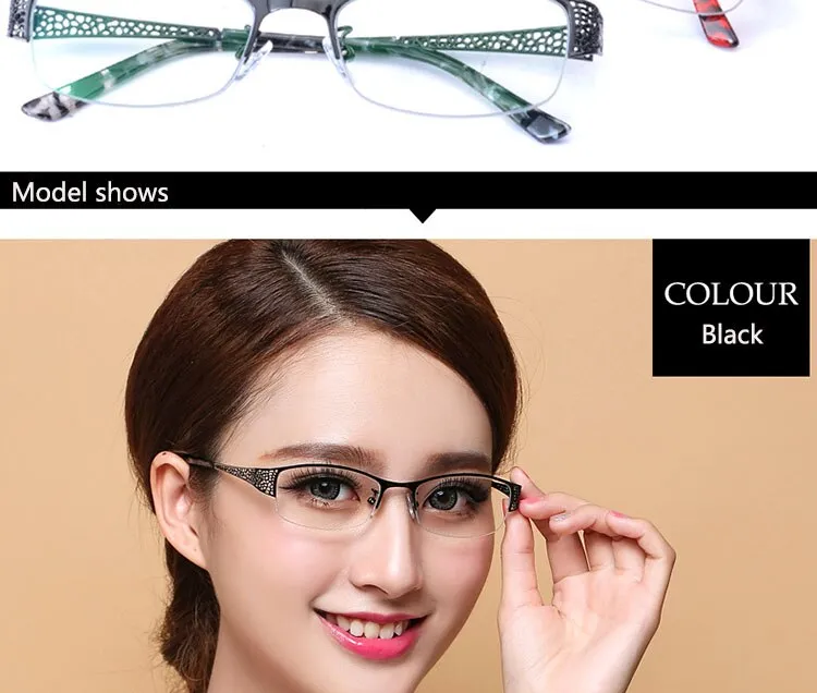 Women's Half Frame Reading Glasses 1.56 Index Clear Anti-Blue Light Lenses F99001