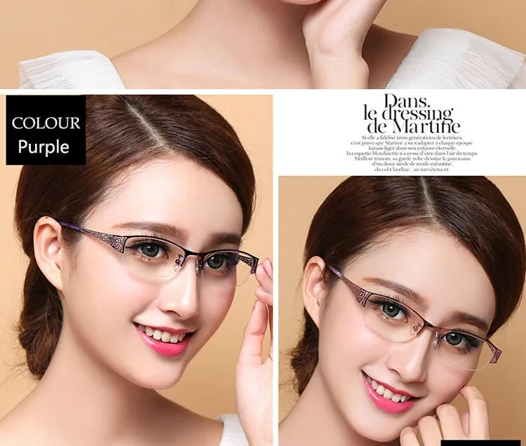 Women's Half Frame Reading Glasses 1.56 Index Clear Anti-Blue Light Lenses F99001