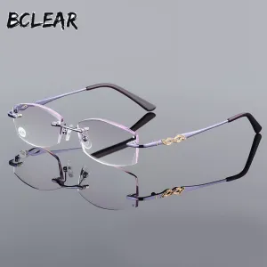 Women's Rimless Diamond Trimming Reading Glasses Alloy W03