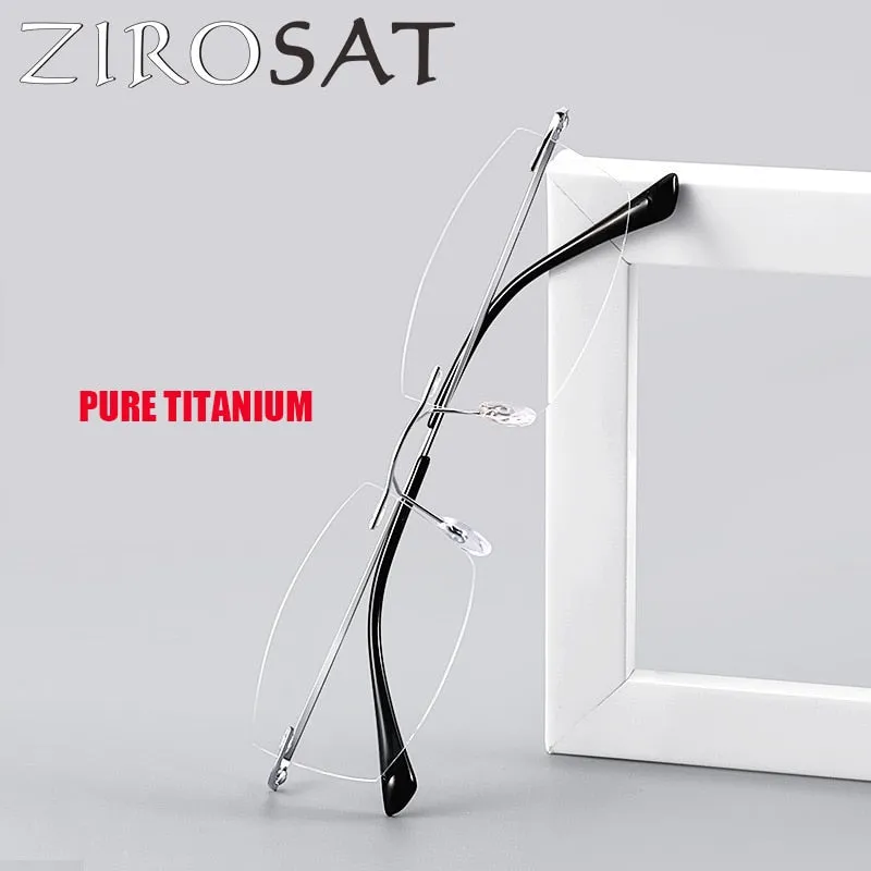 Zirosat Unisex Rimless Square Titanium Anti Blue Light Reading Glasses 8161